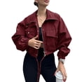 thumbnail image 1 of Womens Cropped Jacket Zip Up Lightweight Oversized Utility Anorak Coat with Pockets Wine S(S), 1 of 4