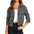 thumbnail image 1 of Womens Cropped Jackets Buckle Down Long Sleeve Blazer Lapel Long Sleeve Blouses Tops with Mutil Pockets Drawstring Adjustable Blouses Tops Fall Winter Outfits Y2K Clothes, 1 of 6