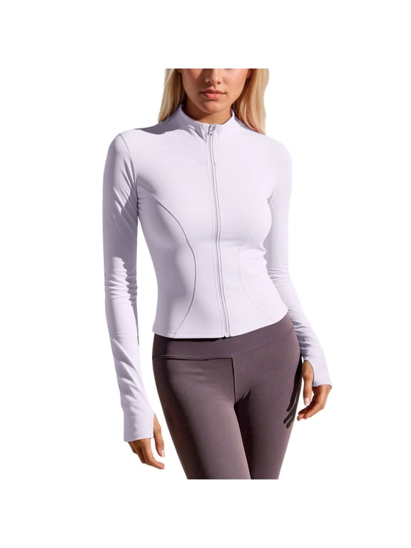 Womens Cropped Jackets Lightweight Zip Up Long Sleeve Yoga Workout Jackets Stretch Running Slim Fit Athletic Track Jackets Z001-Purple S