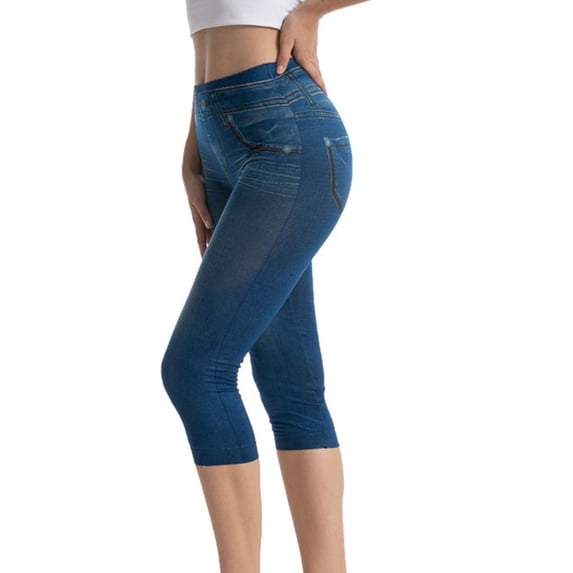 Womens Cropped Jegging Jeans, 3/4 Length High Waist Denim Leggings