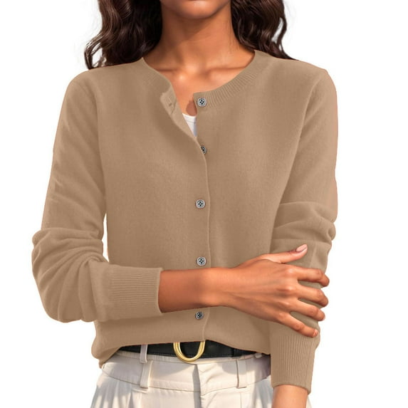 Soft Polyester Knit Cardigan For Women Loose Fit Long Sleeve Top Button Up Neck Crop Sweater Easy Layering Piece