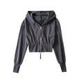 thumbnail image 1 of Womens Cropped Long Sleeve Hoodies Open Front Full-Zip Sweatshirts Relaxed Fit Lounge Warm Thermal Shirts with Pockets Comfy Fall Fashion Outfits Winter Clothes 2025, 1 of 6