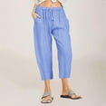 thumbnail image 1 of Womens Cropped Pants Dgankt Women's Solid Color Linen Cotton Casual Drawstring Elastic Waist Wide Leg Pants, 1 of 6