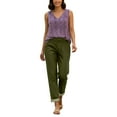 thumbnail image 1 of Womens Cropped Pants High Waisted Straight Leg Army Green Rayon Blend Casual Trousers,Size 2XL, 1 of 9