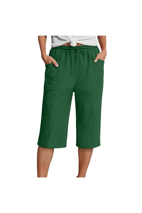 Womens Cropped Pants Linen Women's Summer 3/4 Muslin Lightweight With Pockets Causal Loose Elastic Comfortable Sport Leisure Work Summer Fashion Trousers Pants For Women