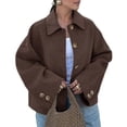 thumbnail image 1 of Womens Cropped Pea Coat Casual Button Down Short Jackets Fall Winter Outerwear Dark Coffee M, 1 of 9