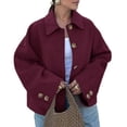 thumbnail image 1 of Womens Cropped Pea Coat Casual Button Down Short Jackets Fall Winter Outerwear Wine Red S, 1 of 9