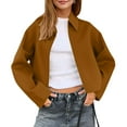 thumbnail image 1 of Womens Cropped Pea Coats Casual Fashion Button down Short Jackets Fall Trendy Zip up Outerwear with Pockets New Women's Oversized Casual Jackets Coffee S, 1 of 9