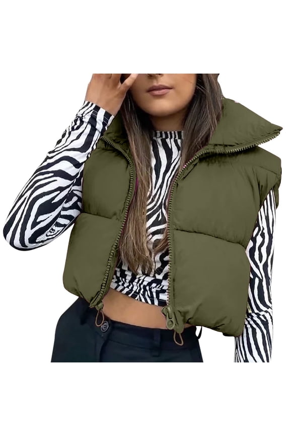 Womens Cropped Puffer Gilet Zip Up High Neck Padded Gilet Winter Thermal Vest Quilted Gilet Outerwear Short Sleeveless Puffer Jacket Coat Body Warmer Size S-XL