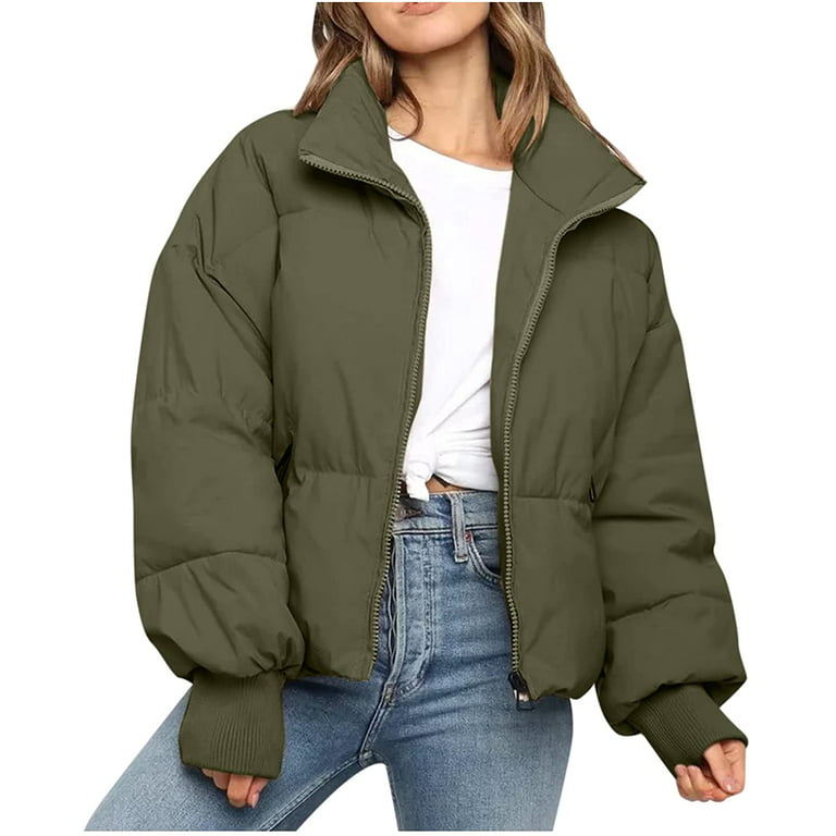 Womens Cropped Puffer Jacket Oversized Colorful Short Puffy Winter Coat