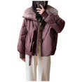 thumbnail image 1 of Womens Cropped Puffer Jacket Quilted Coat with Faux Fur Lapel Winter Warm Baggy Long Sleeve Zip Down Outerwear, 1 of 7