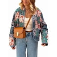 thumbnail image 1 of Womens Cropped Puffer Quilted Jacket Cardigan Floral Printed Long Sleeve Open Front Short Padded Coats Blue M, 1 of 9