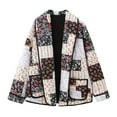 thumbnail image 1 of Womens Cropped Puffer Quilted Jacket Long Sleeve Warm Outerwear Oversized Floral Coat Winter Open Front Padded Cardigan (Black S), 1 of 5