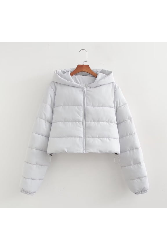 Womens Cropped Quilted Coat Winter Warm Zipper Hooded Jackets Trendy Thicken Down Outerwear W/Pockets Womens plus Size Ski Jacket Snow Jacket for Women down Jacket for Winter Jacket Women Lined Womens