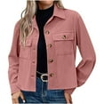 thumbnail image 1 of Womens Cropped Shirts Shackets Long Sleeve Button Down Corduroy Crop Jackets Tops Trendy 2024 Fashion Fall Coat, 1 of 6