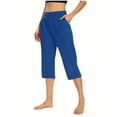 thumbnail image 1 of Womens Cropped Short Pants High Waisted 3/4 Length Short Pants Elastic Waist Straight Leg Short Pants Capri Joggers Casual Bottom Solid Color Tights Soft Pant Office Work Pants, 1 of 7