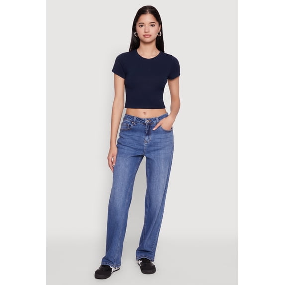 Womens Cropped Short Sleeve Crew Neck Tee