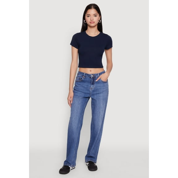 Womens Cropped Short Sleeve Crew Neck Tee