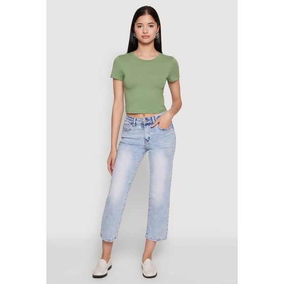 Womens Cropped Short Sleeve Crew Neck Tee