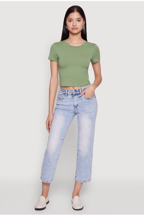 Womens Cropped Short Sleeve Crew Neck Tee