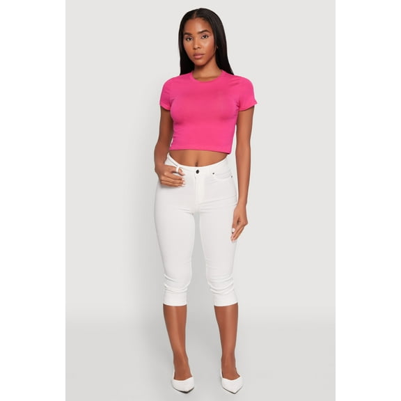 Womens Cropped Short Sleeve Crew Neck Tee