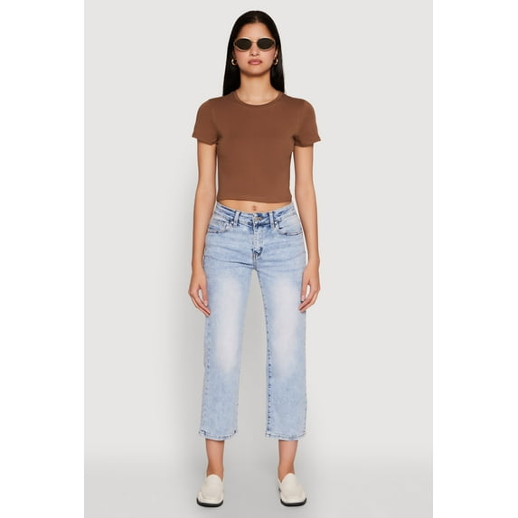 Womens Cropped Short Sleeve Crew Neck Tee