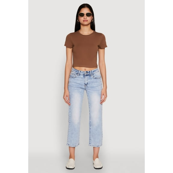 Womens Cropped Short Sleeve Crew Neck Tee