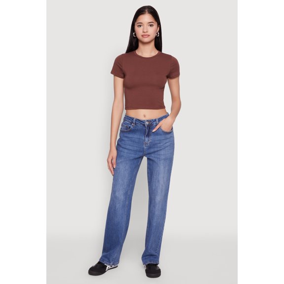 Womens Cropped Short Sleeve Crew Neck Tee