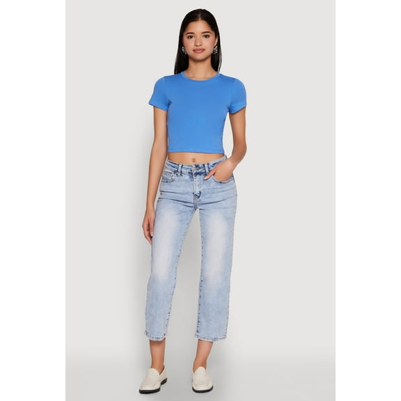 Womens Cropped Short Sleeve Crew Neck Tee