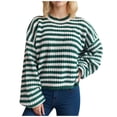 thumbnail image 1 of Womens Cropped Striped Sweater Casual Knit Oversized Pullover Sweaters Cute Long Sleeve Crewneck Jumper, 1 of 6