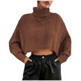 thumbnail image 1 of Womens Cropped Sweaters Batwing Sleeve Turtleneck Pullover Oversized Knit Sweater Solid Color Jumper Tops, 1 of 4