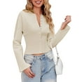 thumbnail image 1 of Womens Cropped Sweaters Button Down Long Sleeve V Neck Ribbed Knit Slim Fit Pullover Crop Tops S, 1 of 9
