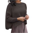thumbnail image 1 of Womens Cropped Sweaters Round Neck Long Sleeve Batwing Sleeve Side Split High Low Hem Solid Crochet Knit Tops Pullover Jumper Khaki,M, 1 of 6