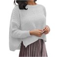 thumbnail image 1 of Womens Cropped Sweaters Round Neck Long Sleeve Batwing Sleeve Side Split High Low Hem Solid Crochet Knit Tops Pullover Jumper White,XL, 1 of 6