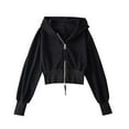 thumbnail image 1 of Womens Cropped Sweatshirt Coats, Zip Up Hoodies for Women Fall Casual Athletic Solid Color Hooded Long Sleeve Pullover Jacket S-L, 1 of 6