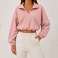 thumbnail image 1 of Womens Cropped Sweatshirt, Quarter Zip Pullover with Stand Collar, Drawstring Hem, Oversized Long Sleeve Tops for Fall Winter L, 1 of 7