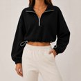 thumbnail image 1 of Womens Cropped Sweatshirt, Quarter Zip Pullover with Stand Collar, Drawstring Hem, Oversized Long Sleeve Tops for Fall Winter S, 1 of 7