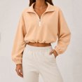 thumbnail image 1 of Womens Cropped Sweatshirt, Quarter Zip Pullover with Stand Collar, Drawstring Hem, Oversized Long Sleeve Tops for Fall Winter XL, 1 of 7