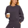 thumbnail image 1 of Womens Cropped Sweatshirts Casual Loose Fit Workout Pullover Shirts Solid Color Long Sleeve Crew Neck Crop Tops, 1 of 6