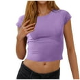 thumbnail image 1 of Womens Cropped T-Shirts, Short Sleeve Shirts for Women Summer Casual Slimming Fit Solid Color Crewneck Tees, 1 of 5