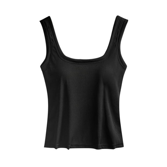 Womens Cropped Tank Top, Tank Tops with Built in Bras Padded Summer Lightweight Slimming Fit Square Neck Sleeveless Shirts S-XL