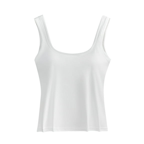 Womens Cropped Tank Top, Tank Tops with Built in Bras Padded Summer Lightweight Slimming Fit Square Neck Sleeveless Shirts S-XL