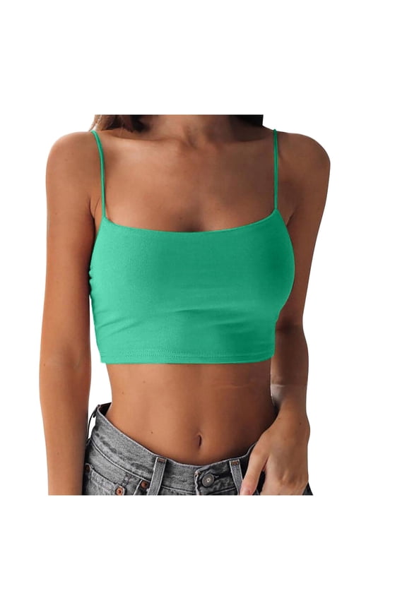 Womens Cropped Tank Tops Daily Wear Tank Spaghetti Strap Tank Going Out Tank Yoga Crop Basic Tops Womens Ribbed Tank Tops Under Tank Tops for Women Green XL