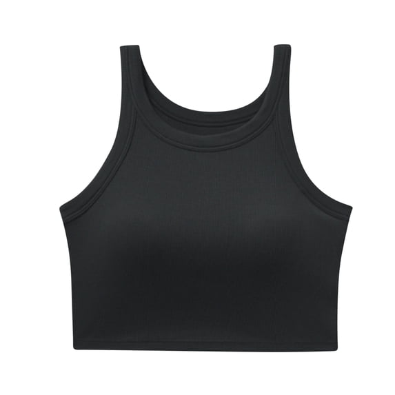 Womens Cropped Tank Tops with Built in Bra Racerback Workout Summer Scoop Neck Sleeveless Casual Yoga Crop Tees (Medium, Black)