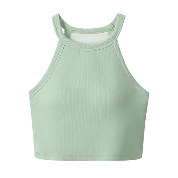 Womens Cropped Tank Tops with Built in Bra Racerback Workout Summer Scoop Neck Sleeveless Casual Yoga Crop Tees (Small, Green)