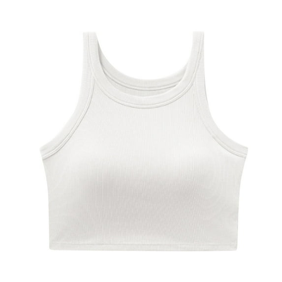 Womens Cropped Tank Tops with Built in Bra Racerback Workout Summer Scoop Neck Sleeveless Casual Yoga Crop Tees (X-Large, White)