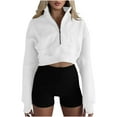 thumbnail image 1 of Womens Cropped Thin Sweaters, Zip Up Sweatshirt for Women Fall Fashion Loose Fit Solid Color Long Sleeve Pullover with Thumbholes S-2XL, 1 of 7