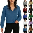 thumbnail image 1 of Womens Cropped Tops Long Sleeve V-Neck Solid Color Zipper-up Womens Blouse Loose Lightweight Casual Shirts Hoodeless Sweatshirt S-2XL, 1 of 8