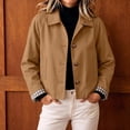thumbnail image 1 of Womens Cropped Trench Coat Lapel Button Down Lightweight Short Casual Jacket With Plaid Lining, 2XL, 1 of 9