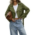 thumbnail image 1 of Womens Cropped Trench Coat Lapel Double Breasted Short Jacket Outwear Army Green L, 1 of 9